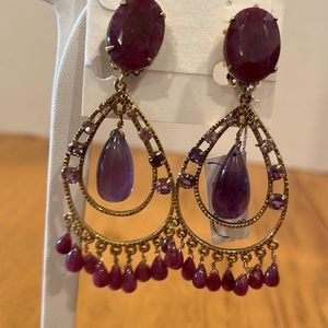 Bounkit Vintage Teardrops Cabochon New amethyst rubies metal gemstones clip ear